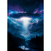 UFO Beam Over Midnight Forest