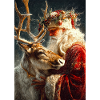 Winter Santa and Reindeer Embrace
