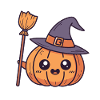 Adorable Witch Pumpkin and Brooms