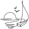 Sailboat sketch with sun and birds
