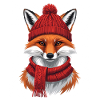 Winterrotfuchs mit Mütze und Schal