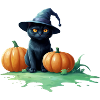 Halloween cat with pumpkins