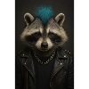 Punk raccoon in leather jacket