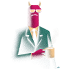 Demon in suit with coffee