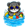 Kleines Kätzchen mit buntem Schwimmreifen