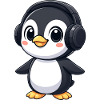 Funny penguin with headphones music joy