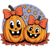 Pumpkin duo with bows cartoon