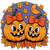 Funny Halloween pumpkins with bows