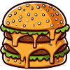 Cartoon Overflowing Double Cheese Burger
