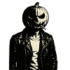 Kürbiskopf Biker mit Halloween-Text
