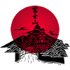 Black Japanese Landscape and Red Sun
