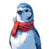 Wintervogel mit rotem Schal