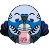 Blue Budgie Bird with Bubble Tea
