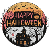 Halloween Haunted Circular Yellow Orange