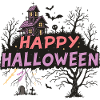 Happy Halloween Haunted House Pastel