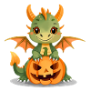 Mignon dragon vert avec citrouille d’Halloween