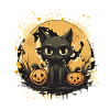 Black Cat Halloween Pumpkin Scene