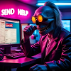 Cyberpunk Neon-Skull Hacker Send Help Design