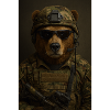 Battle-ready bear in camouflage suit