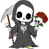 Grim Reaper with Roses and Skulls
