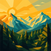 Geometric sunrise in mountains