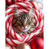 Christmas cat between candy sticks