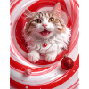 Christmas Cat in Red Peppermint Swirl