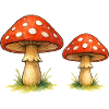 Red toadstools in the grass