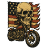 Moto skeleton devant le drapeau américain
