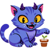 Blue cat leprechaun with plant