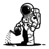 Astronaut watering planetary garden