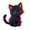 Neon Glitch Black Cat Cute
