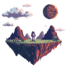 8-Bit Pixel Astronaut on Floating Island