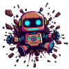 Neon Robot Breaks Through Wall Futuristic