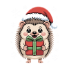 Weihnachtsigel Mit Nikolausmütze Und Paket