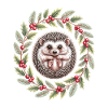 Christmas hedgehog in holly wreath