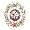 Christmas hedgehog in holly wreath