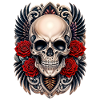 Skull Wings & Red Roses Gothic skull