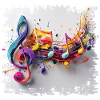 Farbenfrohe Musiknoten Kunstmotiv