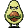 Cute grim avocado cartoon with arms