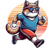 Sporty cat jogging retro sunset