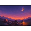 Moonlit Night Knight by the Fire