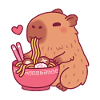 Cute Capybara Loves Eating Ramen Noodles