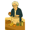 Grandma unpacking shopping bag