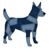 Patchwork dog made of denim