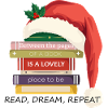 Book Stack with Christmas hat
