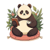 Panda reading with tea