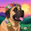 Mastiff with floral wreath