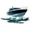 Turquoise yacht in a watercolor play