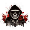Hooded skull and red roses